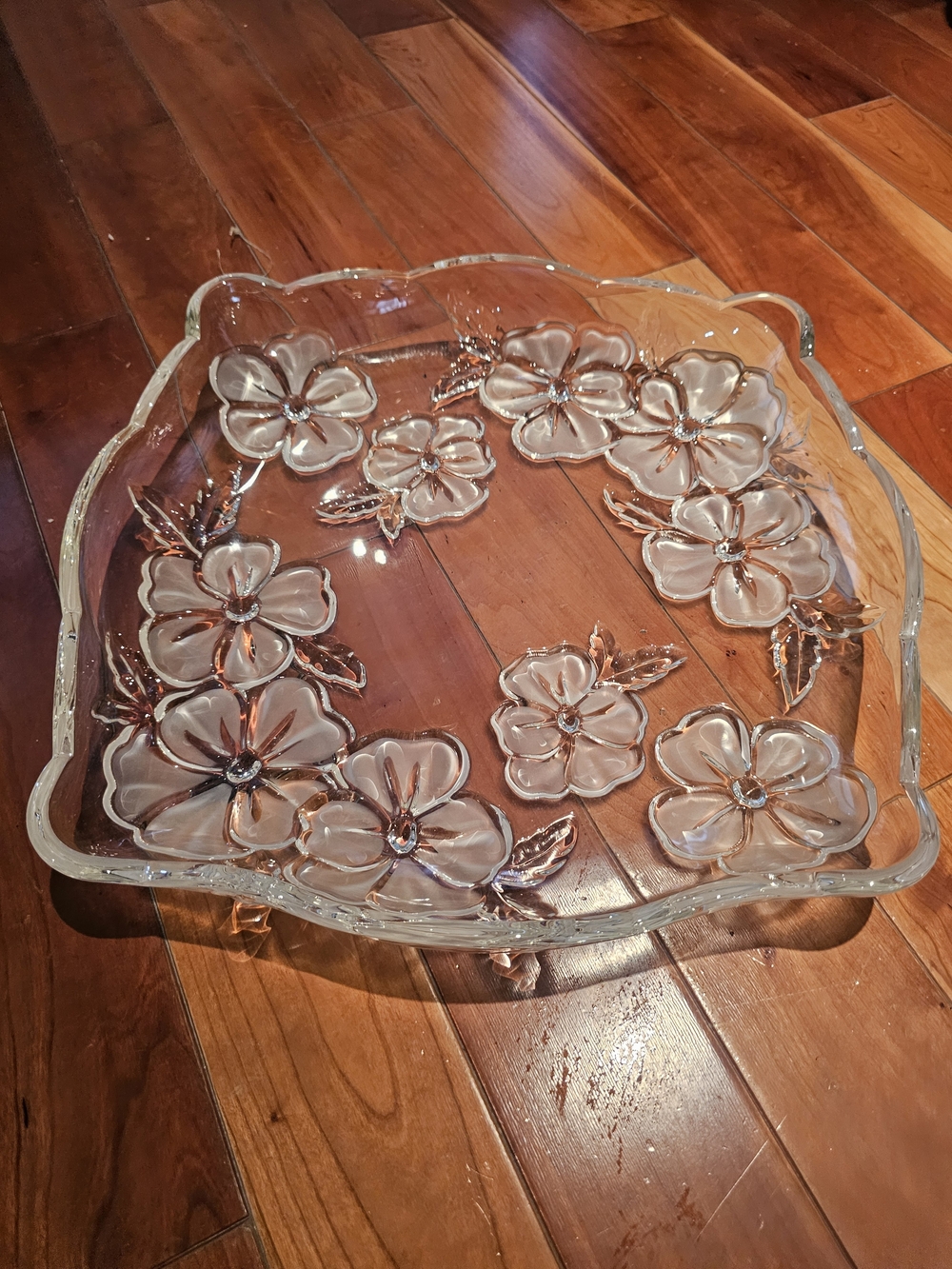 Fruit Platter - Embossed Flower Design - Glass - Made In GERMANY